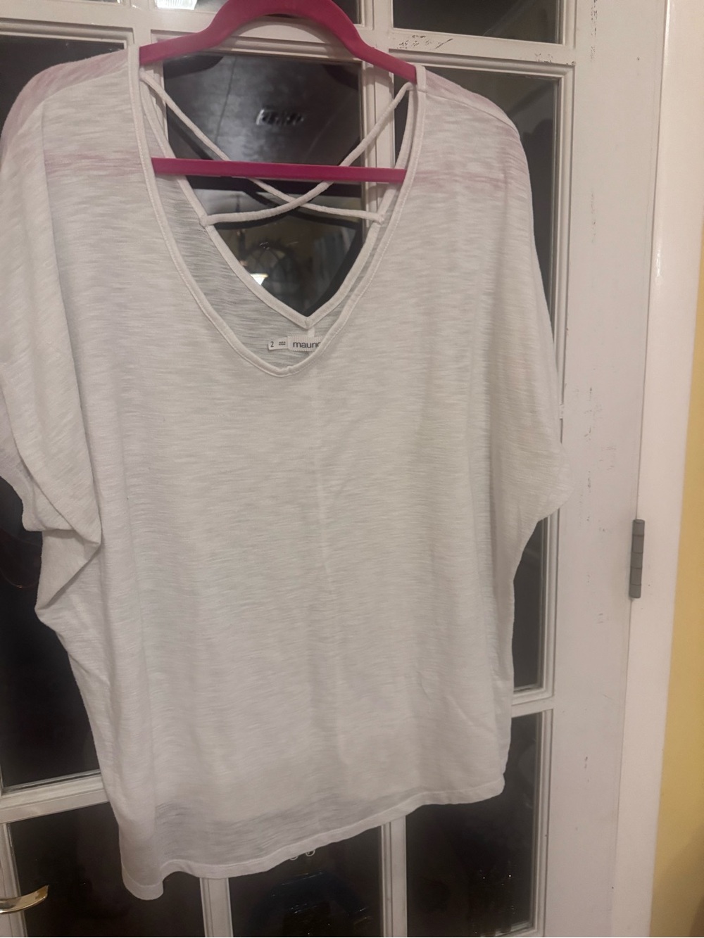 Maurices White V-Neck Short Sleeve Top with Crisscross Back Straps